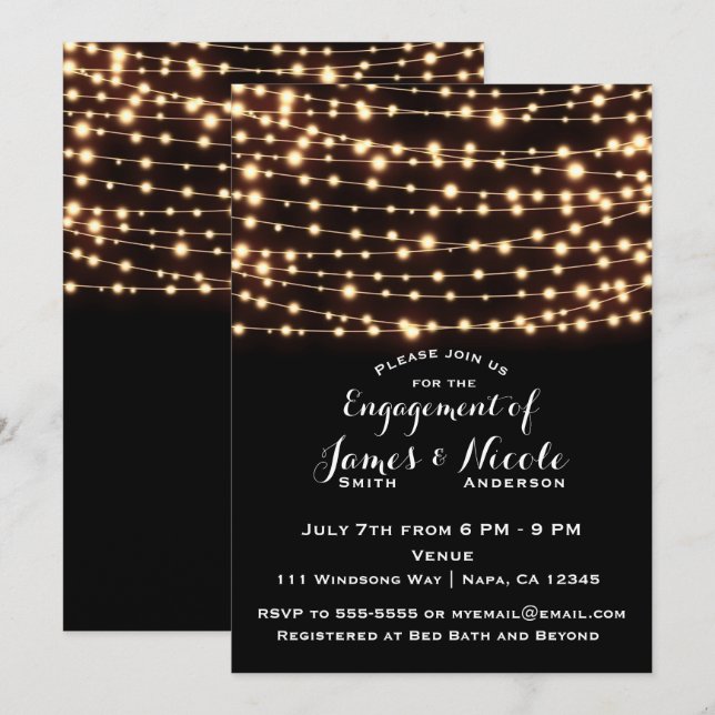 Invitation Ambre Luminaires à chaîne brillante Russe Partie d (Devant / Derrière)