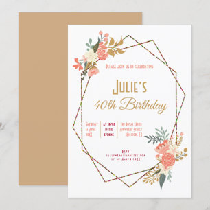 Invitation Ambrose Coral Cadre géométrique Floral 40e anniver