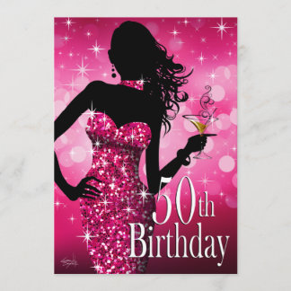 Invitation Amenez la Bling Sparkle 50e anniversaire | fuchsia