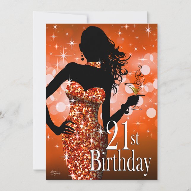 Invitation Amenez le Bling Sparkle 21e anniversaire| orange (Devant)