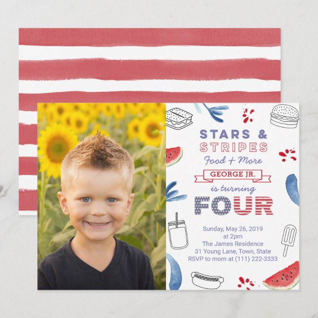 Invitation American 4th Birth Cookout Birthday Party (Devant / Derrière)