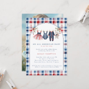 Invitation American Baby Patriotic Clothesline Baby Shower 