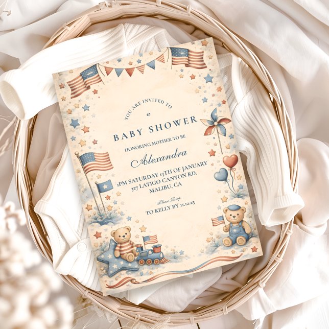 Invitation American Boy Stars and Stripes Baby Shower (Créateur téléchargé)