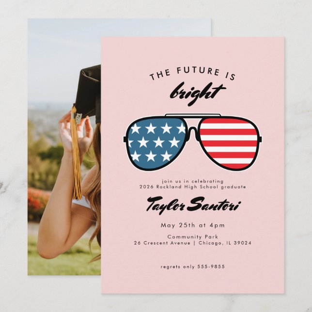 Invitation American Flag Graduation Party Lunettes de soleil  (Devant / Derrière)