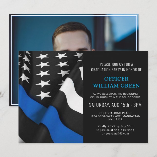 Invitation American Flag Police PHOTO Graduation Party Event (Devant / Derrière)