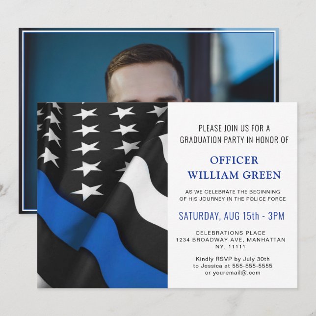 Invitation American Flag Police PHOTO Graduation Party Event (Devant / Derrière)