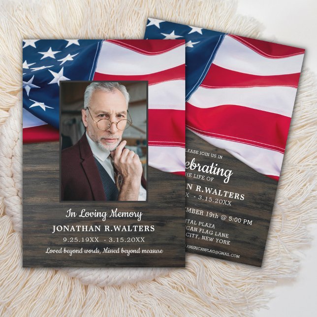 Invitation American Flag Vétéran Military Celebration Of Life (Créateur téléchargé)