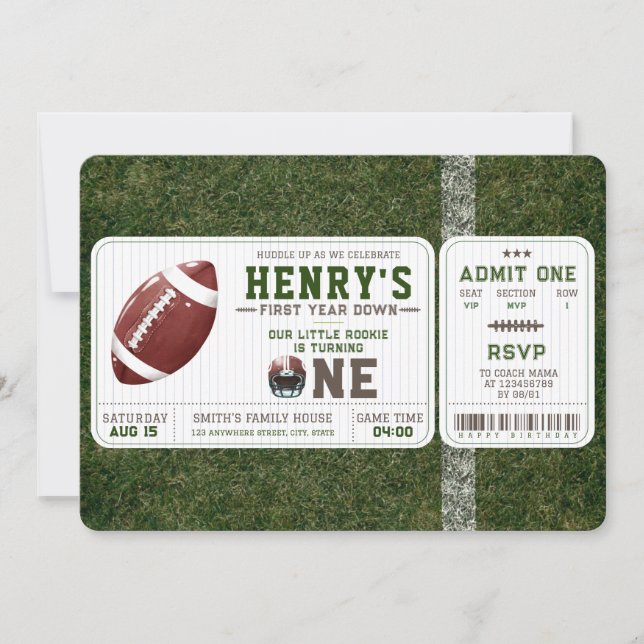 Invitation American Football First Year Down 1st Birthday (Devant)