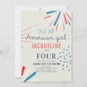 Invitation American Girl 4 juillet Feu d'artifice Anniversair