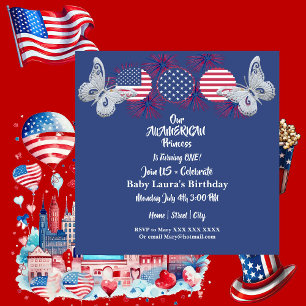 Invitation American Princess Butterfly Stars Anniversaire 4 j