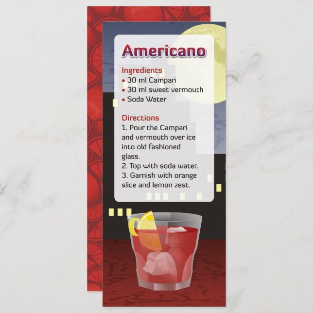 Invitation Americano Cocktail Recette (Devant / Derrière)