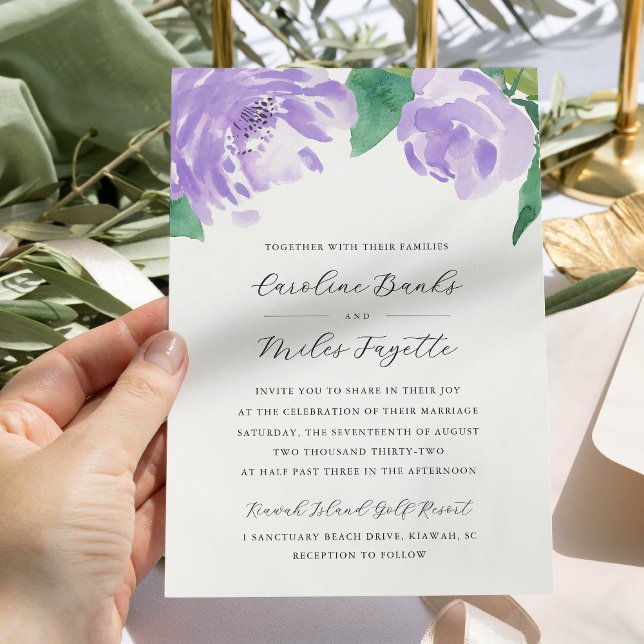 Invitation Amethyst Peony | Mariage floral lavande (Créateur téléchargé)