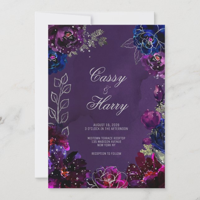 Invitation Amethyst Sapphire Jewel Tones Surnoms Mariage (Devant)