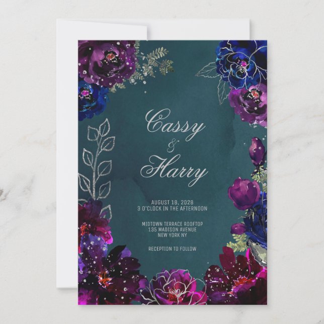 Invitation Amethyst Sapphire Turquoise Jewel Tones Mariage (Devant)