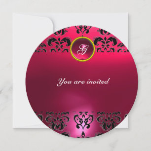 Invitation AMÉTHYSTE DAMAS GEMME PIERRE MONOGRAMME noir rose