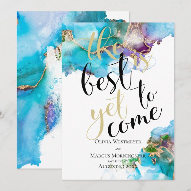 Invitation Améthyste d'encre marbrée Abstrait Turquoise Enreg (Devant / Derrière)