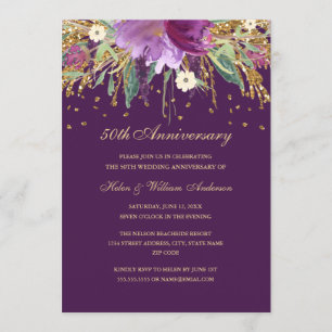 Invitation Améthyste Fleur Violet 50e Anniversaire de Mariage