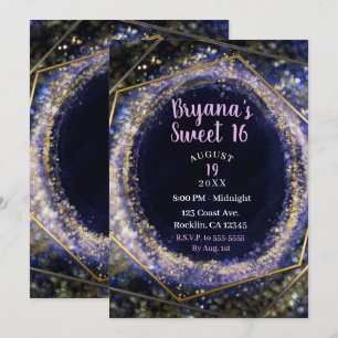 Invitation Améthyste Purple Or moderne Abstrait Glam Sweet 16