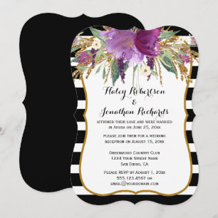 Invitation Améthyste violet or Aquarelle Fleurs Mariages