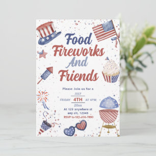Invitation Ami alimentaire et feux d'artifice 4 juillet barbe