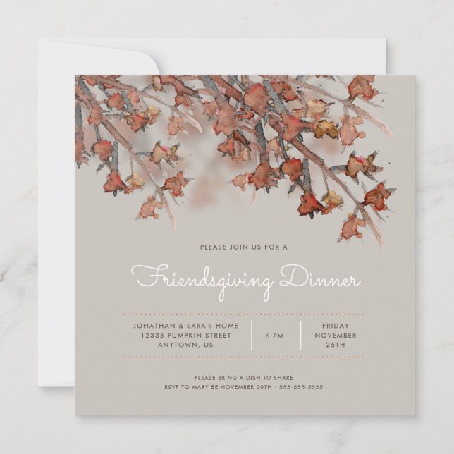 Invitation Amical | Feuilles d'automne Abstraites d'aquarelle (Devant)