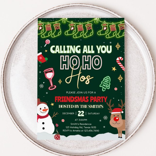 Invitation Amies Ho Ho Christmas Party (Calling All You Ho Ho Hos Friendsmas Christmas Party Invitation)