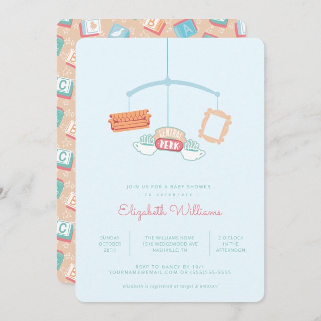 Invitation AMIS™ | Central Perk Mobile Baby shower (Devant / Derrière)