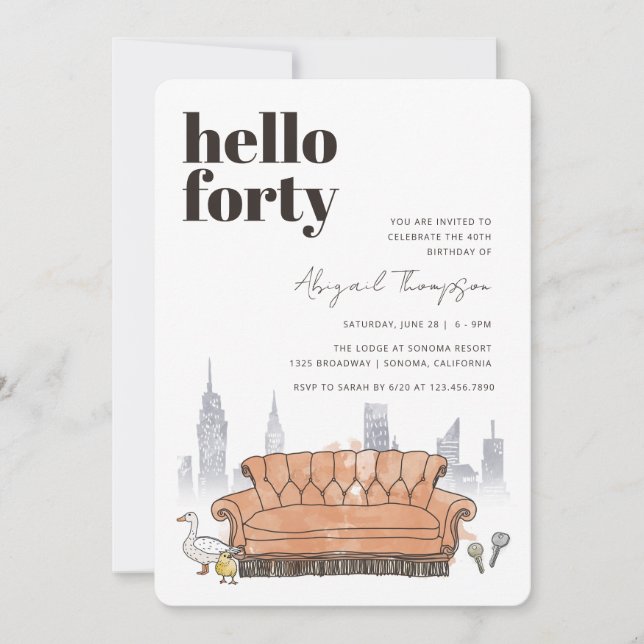 Invitation AMIS™ | Central Perk Watercolor 40e anniversaire (Devant)