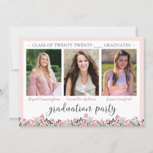 Invitation Amis frères et soeurs Graduation Party Blush Flora