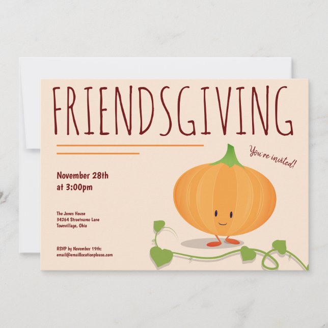 Invitation Amitié Souriant Vine Citrouille Thanksgiving (Devant)