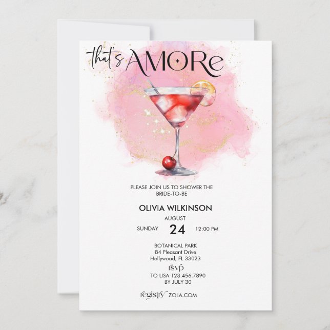 Invitation Amore | Fête des mariées aquarelle (Devant)