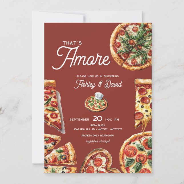 Invitation Amore Italien Pizza Couples Fête des mariées de do (Devant)