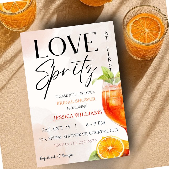 Invitation Amour à la Fête des mariées First Spritz (Love at First Spritz Bridal Shower Invitation)