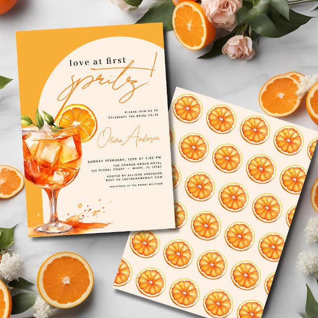 Invitation Amour à la Fête des mariées orange First Spritz (Créateur téléchargé)