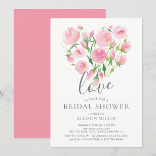 Invitation Amour Aquarelle rose Floral Fête des mariées coeur