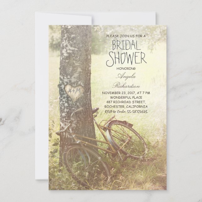 Invitation amour arbre rustique pays nuptiale douche invitati (Devant)