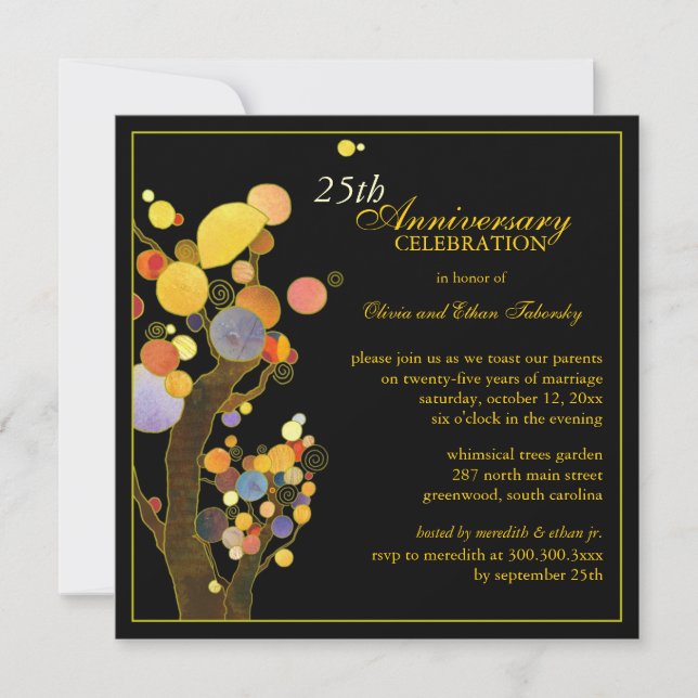 Invitation Amour Arbres 25e anniversaire Mariage d'argent (Devant)