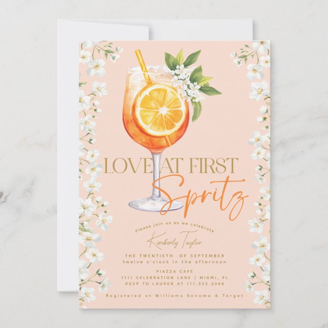 Invitation Amour Au Premier Spritz Élégante Fête des mariées  (Devant)