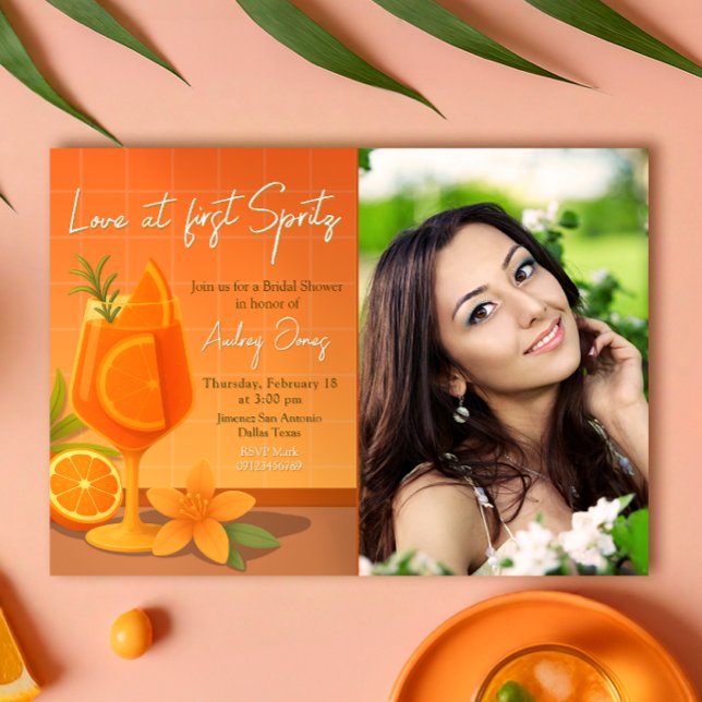 Invitation Amour au premier Spritz Fête des mariées avec phot (Love at first Spritz Bridal Shower with Photo Picture Landscape Invitation)