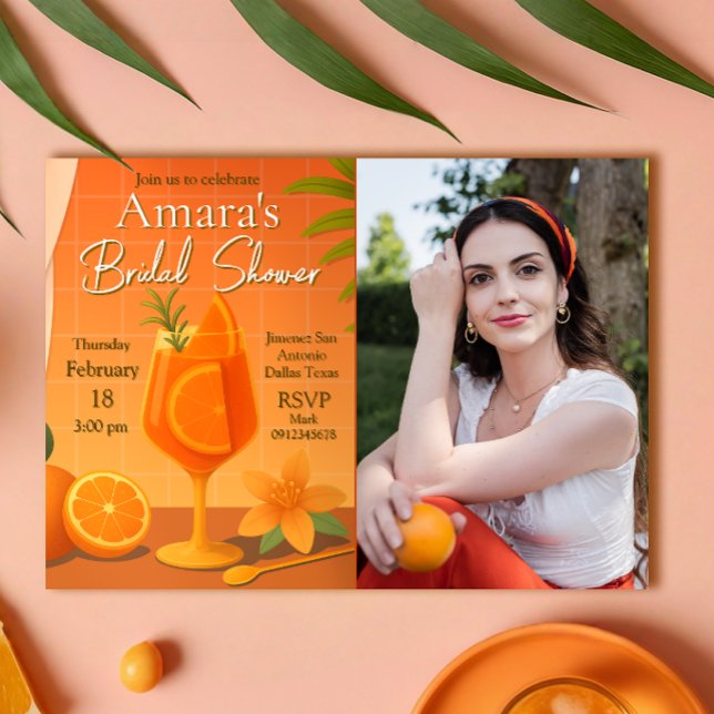 Invitation Amour au premier Spritz Fête des mariées avec phot (Love at first Spritz Bridal Shower with Photo Picture Landscape Invitation)