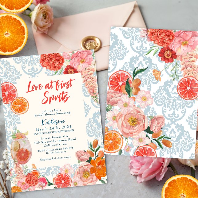 Invitation Amour au premier spritz fleuri orange nuptiale dou (Créateur téléchargé)