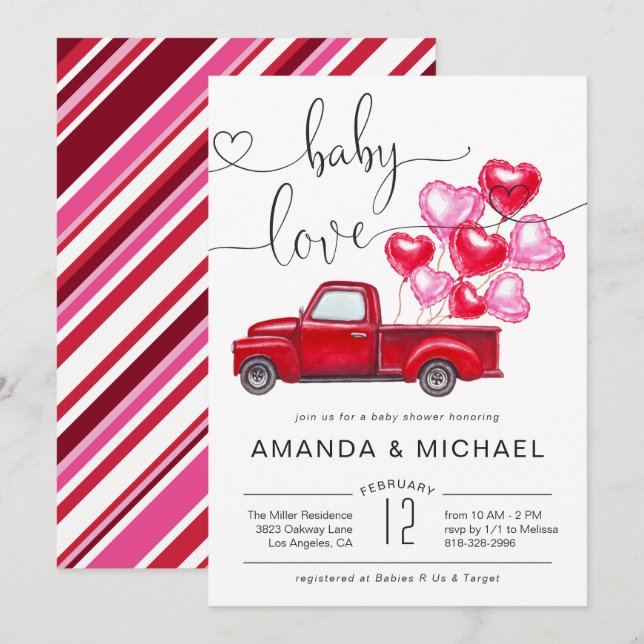 Invitation Amour bébé | Baby shower des ballons de coeur de c (Devant / Derrière)