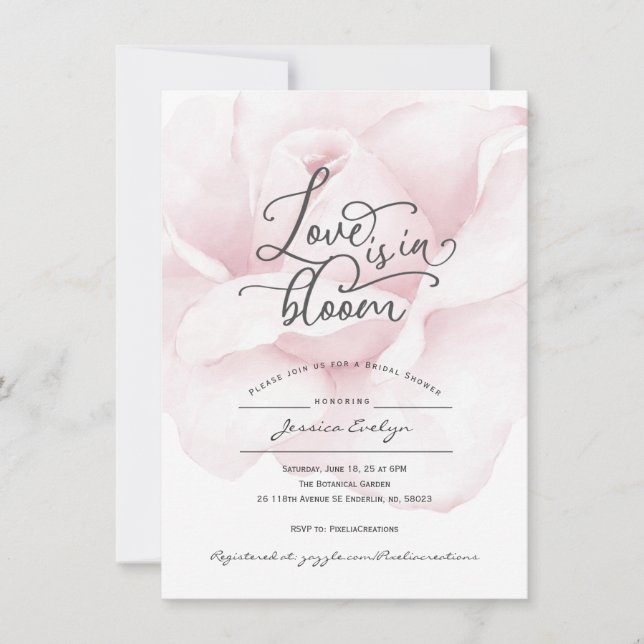 Invitation Amour chic en fleur, script de calligraphie rose d (Devant)