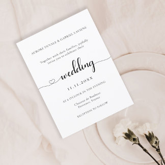Invitation Amour Coeur Moderne Élégant Mariage noir et blanc