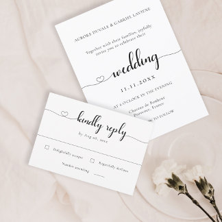 Invitation Amour Coeur Moderne Noir et Blanc Mariage RSVP