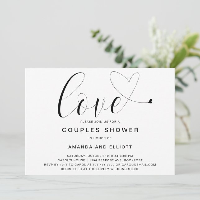 Invitation Amour Coeur Noir et blanc Couples modernes Douche (Debout devant)