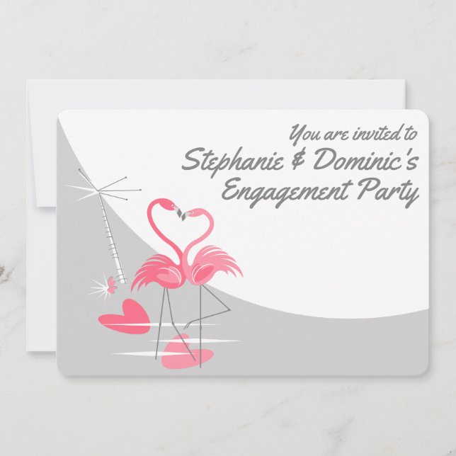 Invitation Amour de flamant rose sous la pleine lune - Faire- (Devant)