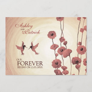 Invitation Amour des colibris et Mariage des fleurs rouges pe