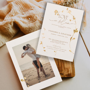 Invitation Amour Élégant En Fête des mariées Florale Or En Fl