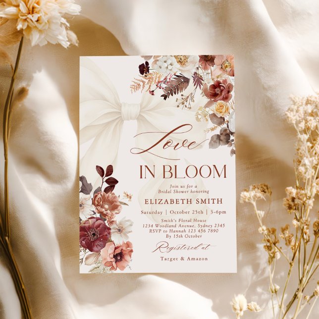 Invitation Amour En Fleur Automne Floral Blanc Bow Fête des m (Créateur téléchargé)